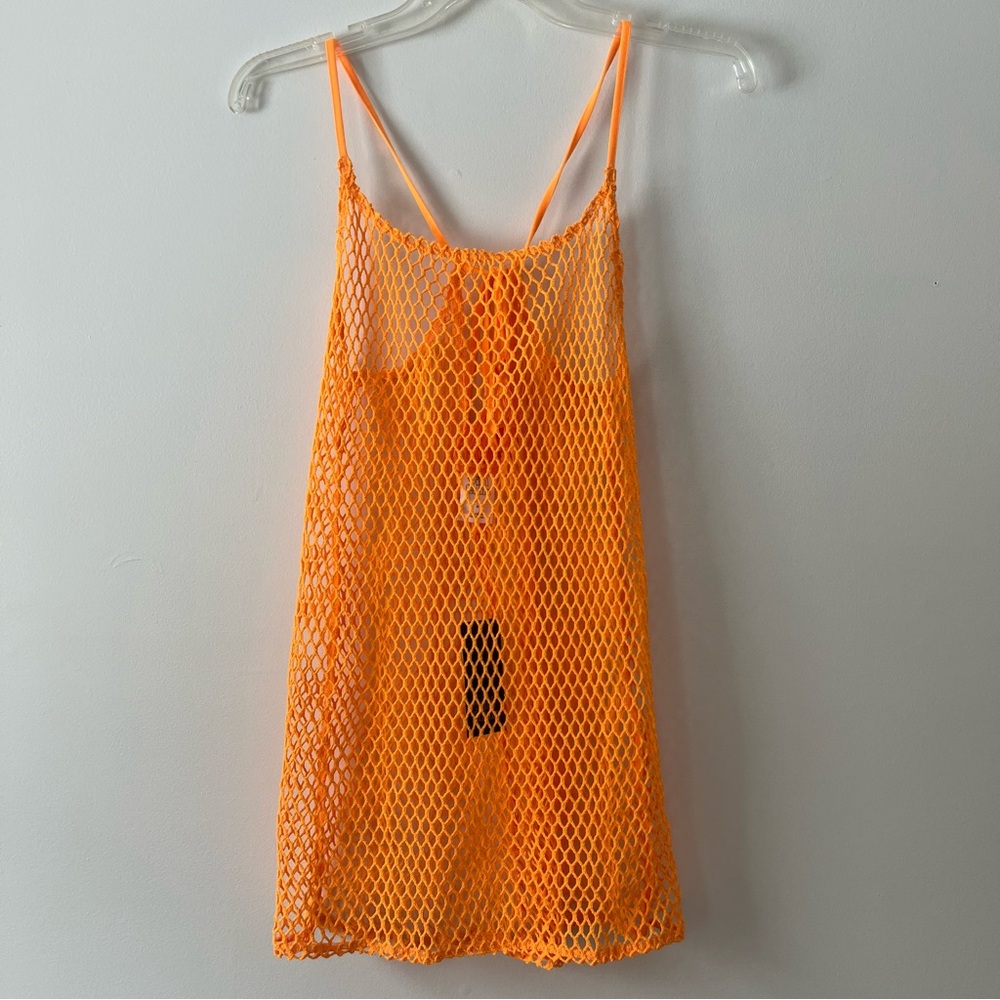 Wild Fable Open Mesh Coverup Dress Small Orange Beach Festival Vacation